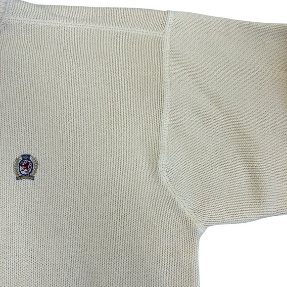 TOMMY HILFIGER Vintage 90s Butter Yellow Knit Crewneck Sweater Crest Cotton XL - Picture 6 of 16